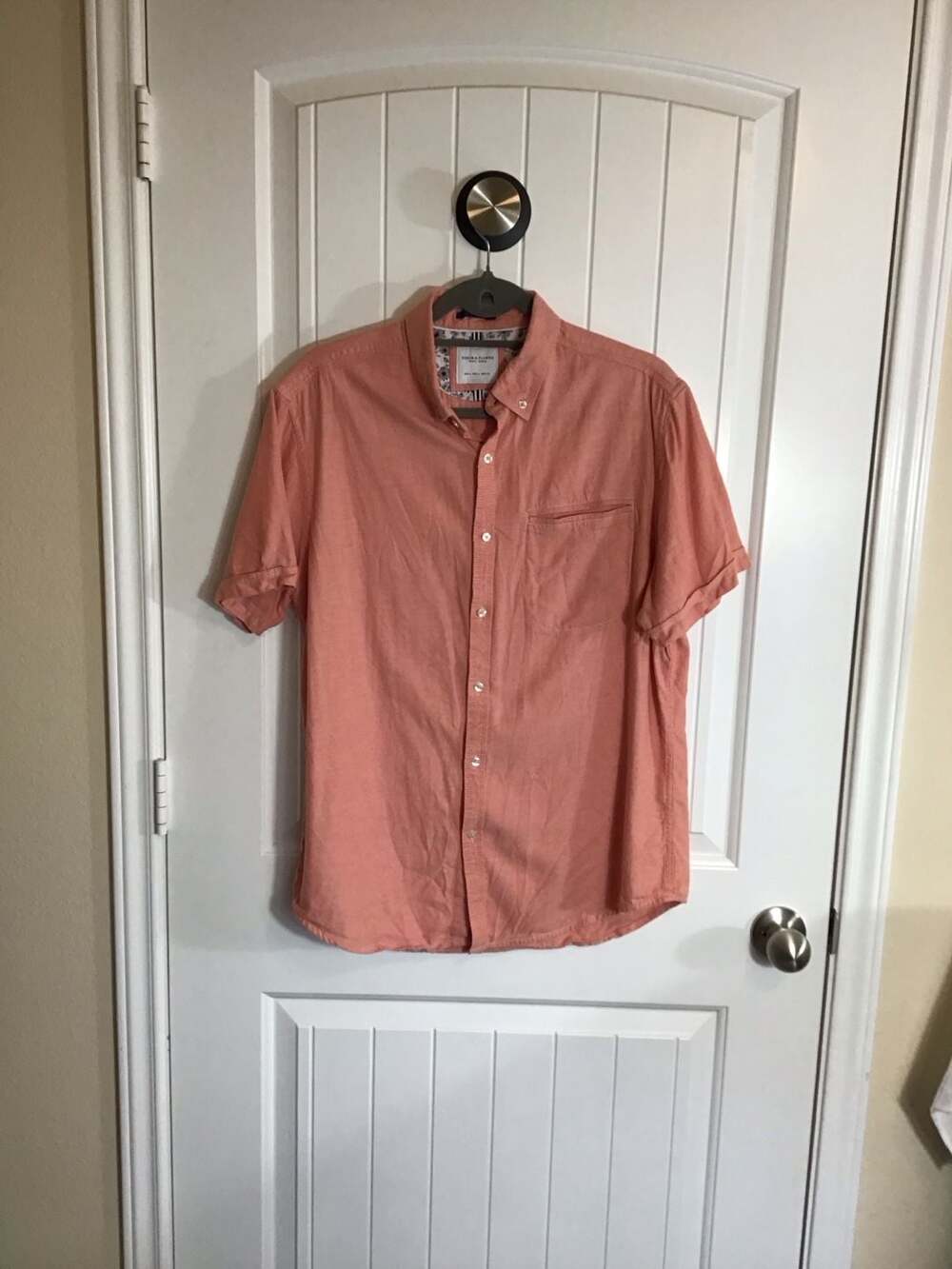 Denim & Flower Ricky Singh Coral Short Sleeve Button Down Shirt Size L